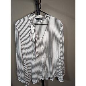 Ellen Tracy‎ Keyhole Tie Neck Button up Blouse Size L Ivory Brown Gold S…